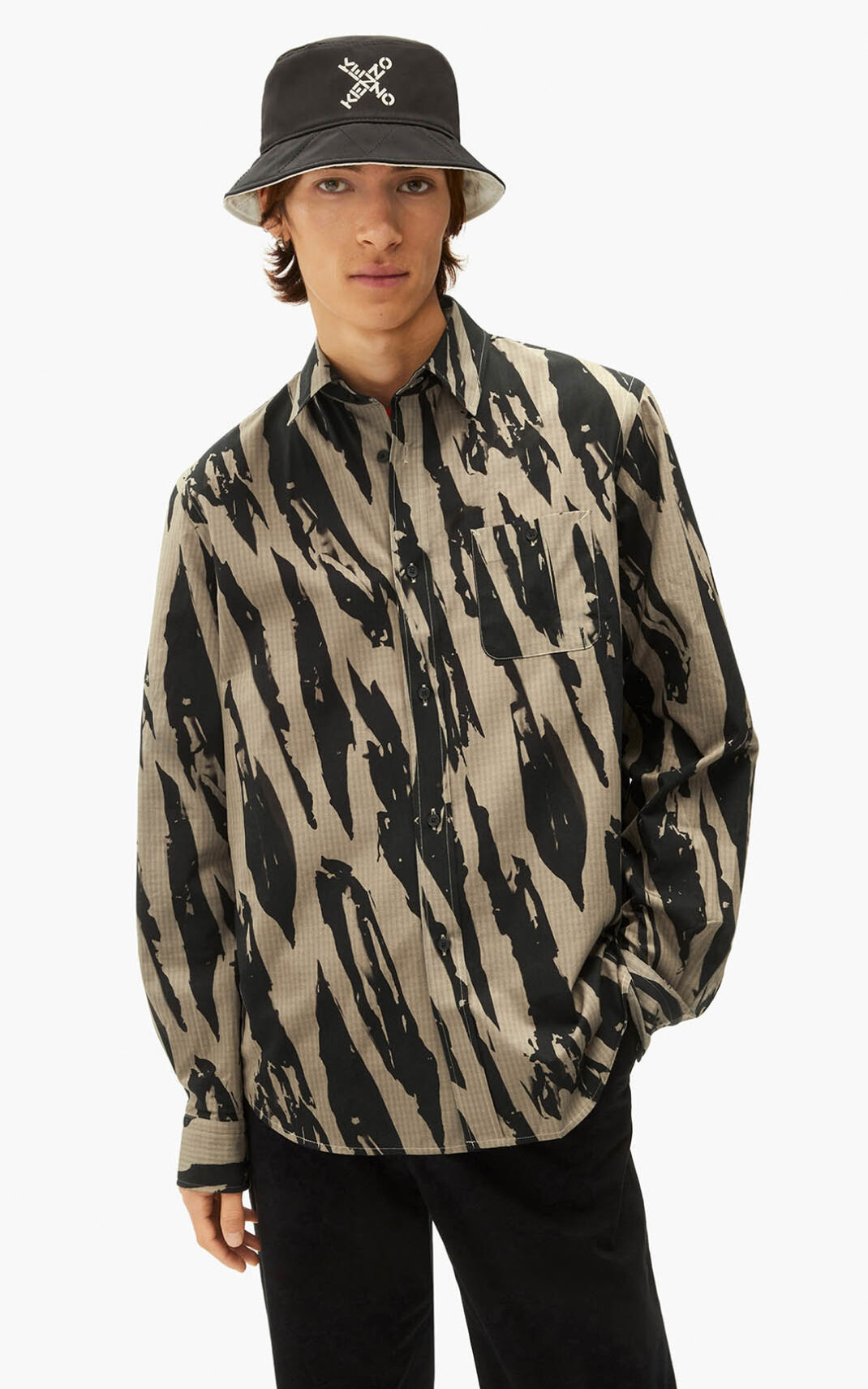 Kenzo Pleat Camo casual Moška Srajca Svetlo Siva SI-9377040